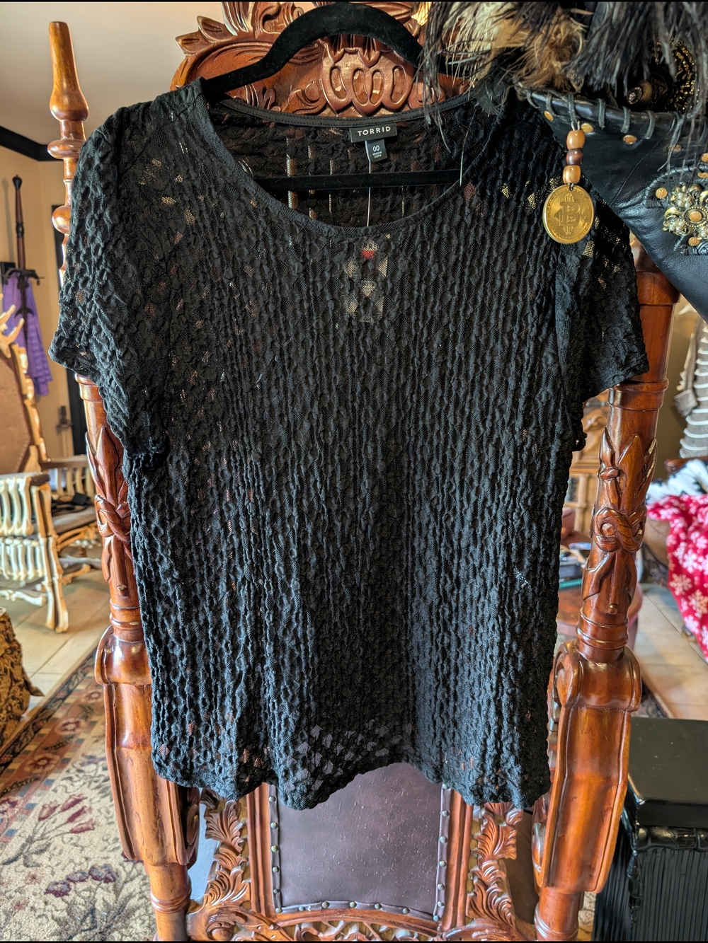 torrid Black Short Sleeve Openwork Knit Tee
